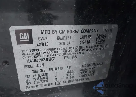 2019 Buick Encore Awd Preferred z USA, uszkodzony, nr VIN KL4CJESB9KB902802